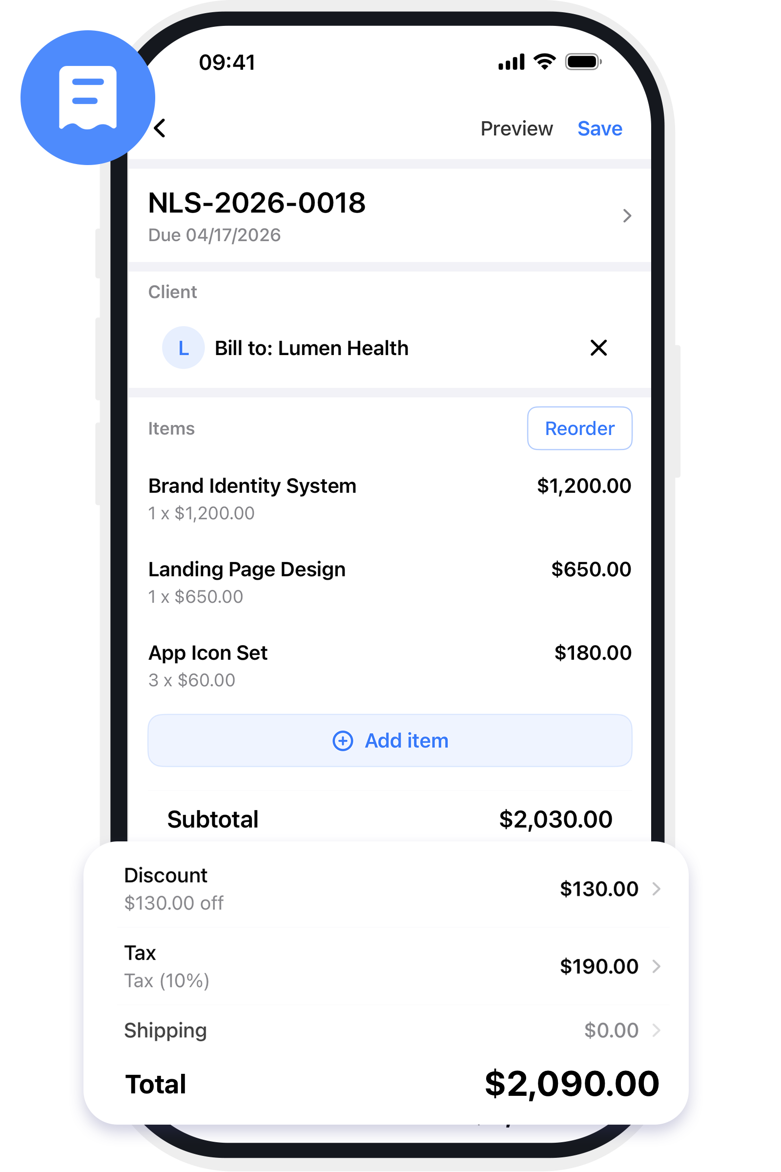 InvoiceFolio invoice editing screen