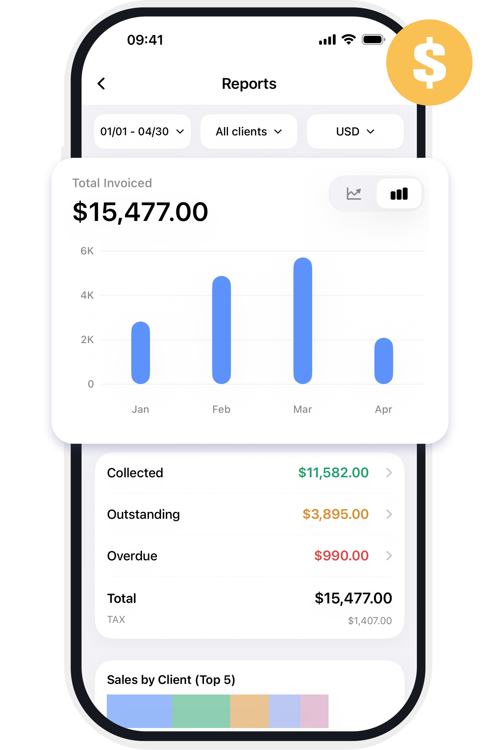 InvoiceFolio reports and payment tracking screen