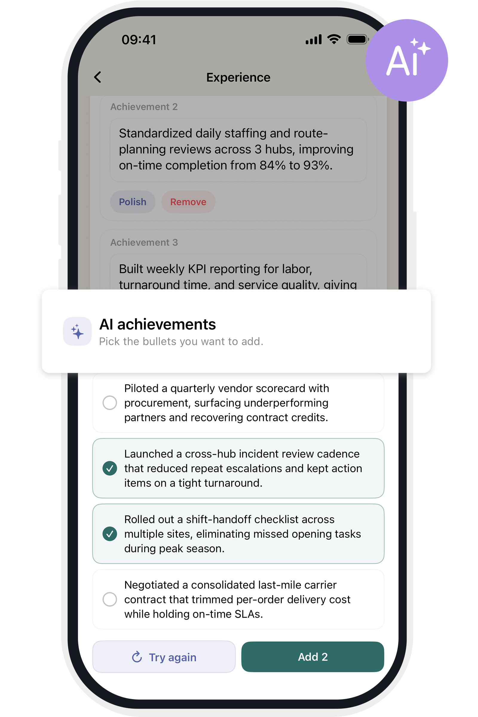 Resume Builder AI writing assistant screen
