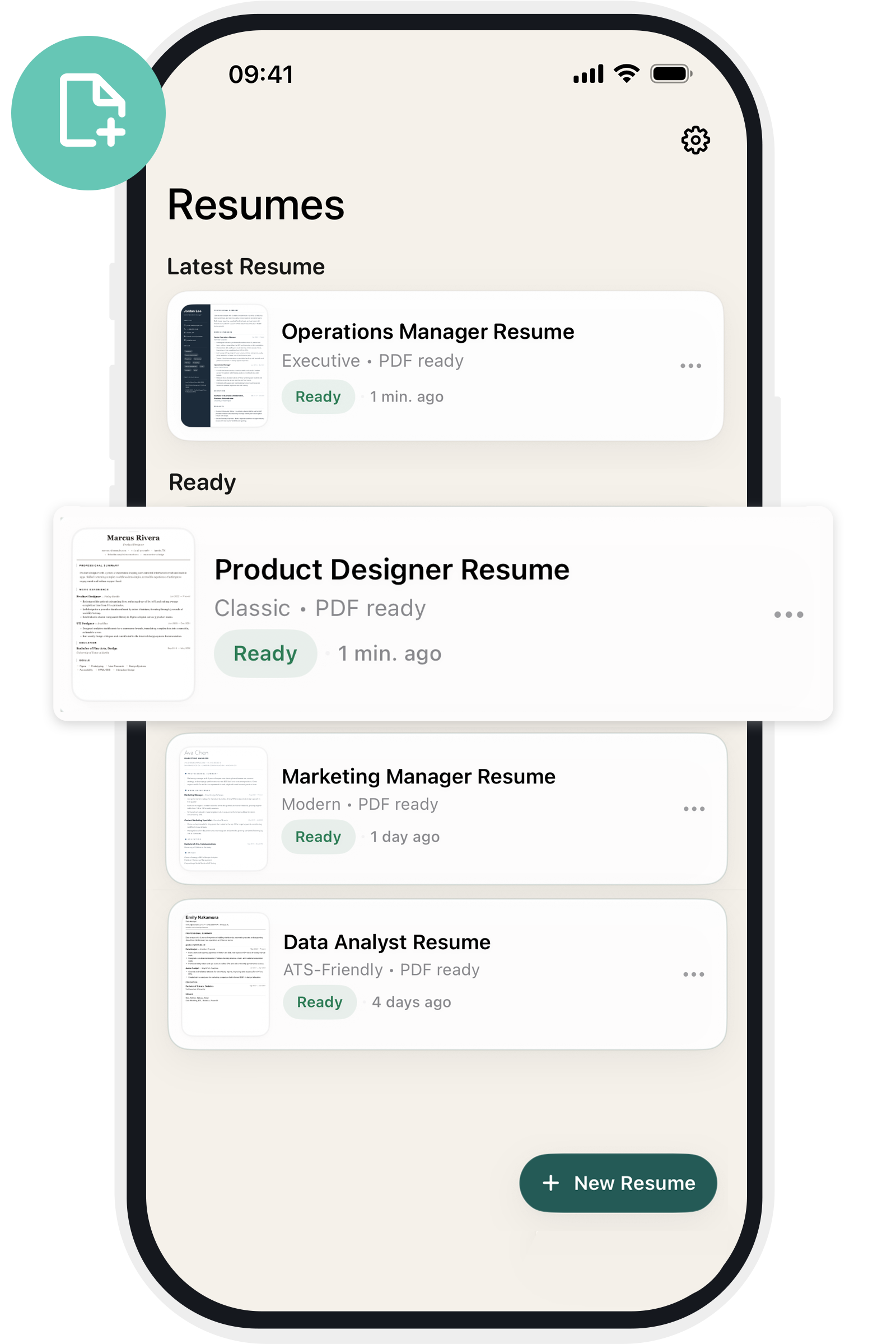 Resume Builder resume library screen